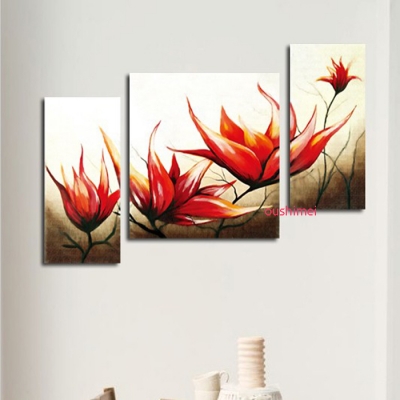 handmade abstract wall art home decor landscape on wall oil painting on canvas 3pcs/set red flowers no framed shipment