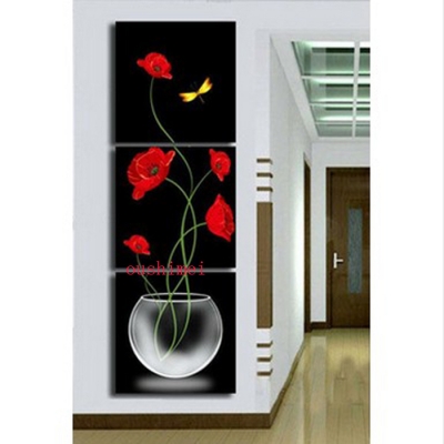 handmade wall painting 3piece black and red living room decorative canvas painting modern flower art wall picture no frame