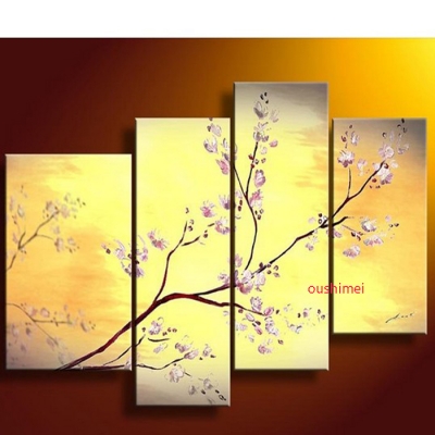 handpainted 4 piece modern decor oil painting on canvas cherry blossom picture for home decor unique gift flowers