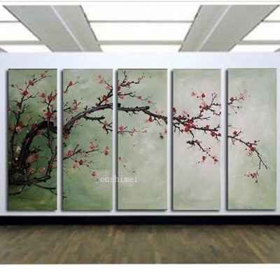 handpainted 5 p modern decorative oil painting on canvas pictures wall art cherry blossom for living room unique painting gift