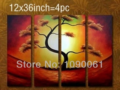 handpainted abstract chinese pine tree landscape painting sunset canvas 4 panel picture wall art deco home unframed set