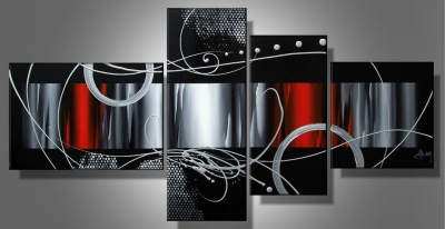 hoil handmade abstract back white red 4 pieces wall art oil painting on canvas as unique gift for living room