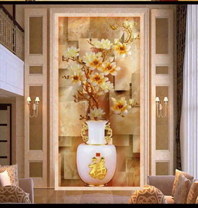 self-adhesive chinese entrance corridor for stereoscopic 3d flowers vase mural canvas background home decor embossed vase