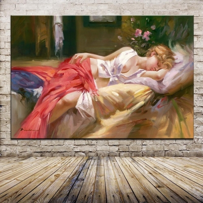 sleeping beautiful nude girl europe portrait oil painting printed picture on cotton for bedroom living room wall art home decor