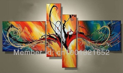 whole hand-painted hi-q modern wall art decorative abstract oilpainting on canvas dancing colors4pcs/set framed