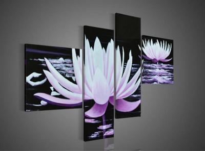 4 piece wall art modern abstract acrylic flower purple water lily print painting on canvas modern decoration framed art f/559