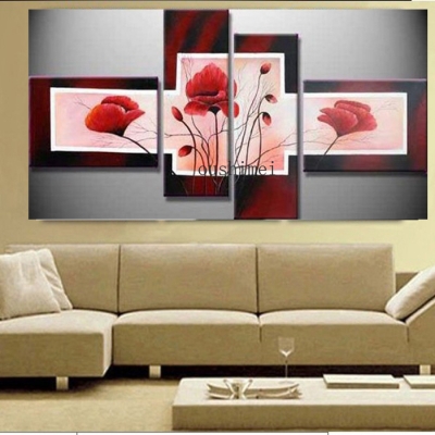 4pcs/lot hand painted elegant red flower abstract canvas oil painting no frame modern office wall art wall picture