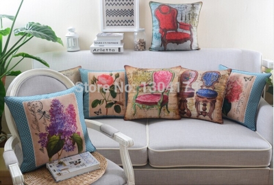 7pcs america style printed oil painting style 45*45cm creative cotton linen sofa cushion covers europe vintage pillow cover