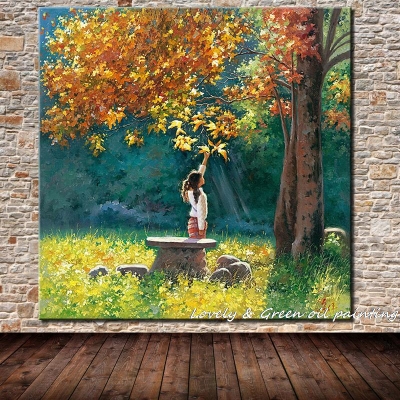 beautiful girl and scenery printed oil painting on canvas cotton wall paintings for living room wall art wall decoration