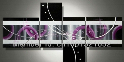 big size hand-painted hi-q modern wall art decorative abstract oil painting on canvas purple circle white line 4pcs/set framed