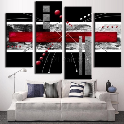 color handpaint red black grey abstract imagine wall decor oil painting on canvas 4 piece canvas wall art pictures