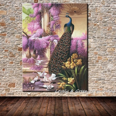 cotton printed wall art oil painting modern art picture peafowl animal and flower paintings for home decoration