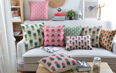 decorative pillows shell cushion home sofa decor cotton linen small pineapple print 18'' x 18'' 45cm x 45cm