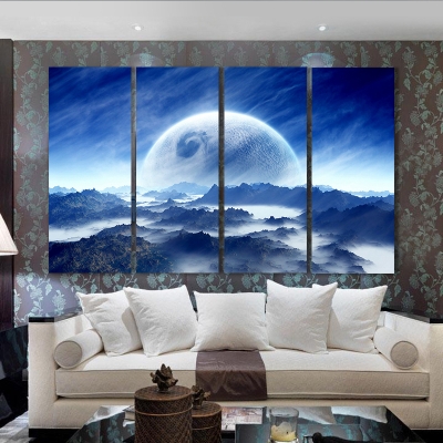 discount 4pcs mountian and moon abstract oil painting printed painting oil painting on canvas home decoration