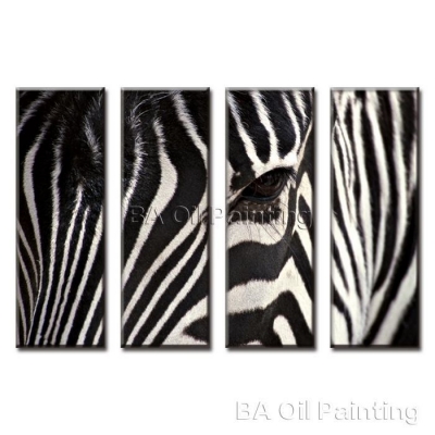 for sell whole modern 4 pieces animal handpainted oil canvas painting picture face of zebra living room decor