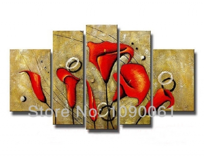 hand painted 5 piece calla lily oil painting canvas red flowers modern abstract wall picture decorative art set unframed