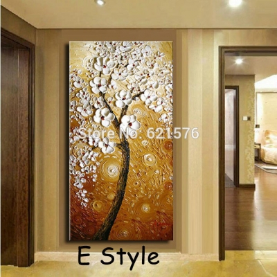 hand-painted living room home decor brown white flower tree wall art picture abstract thick palette knife oil painting on canvas