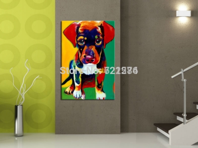hand-painted modern european home decor living room wall art picture abstract red dog animal oil painting on canvas art framed