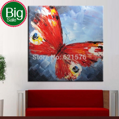 hand painted modern european wall art picture for living room home decor abstract red butterfuly cartoon oil painting on canvas