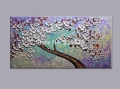 hand-painted modern home decor abstract wall art picture thick palette purple green white cherry tree oil painting on canvas art