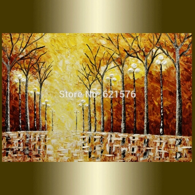 hand-painted modern living room home decor abstract brown tree light wall art picture thick palette knife landscape oil painting