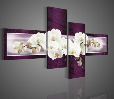 hand painted purple oil painting on canvas home decor painting wall art white flower pictures living room decor