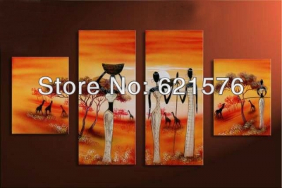 hand painted wall art picture home decor african landscape figure oil painting on canvas laboring women go home at dusk2 framed