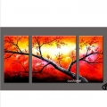 handpainted home decor sunrise background cherry blossom tree 3 piece oil painting flowers on canvas