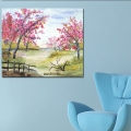 home decor painting handmade landsacpe paintings on canvas classical oil painting picture art peach blossom tree shipment