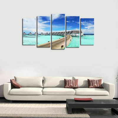 luxry unframed 5 panels blue ocean view picture canvas print painting artwork wall art canvas painting whole for home decor