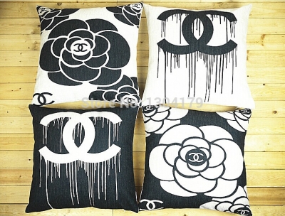 retro black and white camellias cotton linen sofa cushion cover creative pillow cover