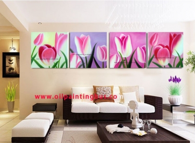 shipment handmade painting sofa wall background pictures on the wall peach blossom home decoration 3 panel art pink flower