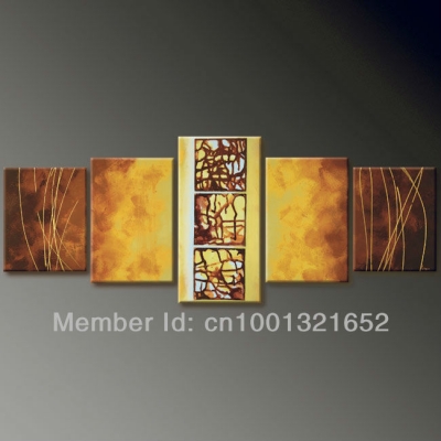 whole hand-painted hi-q modern wall art home decorative abstract oil painting on canvas net and light 5pcs/set framed