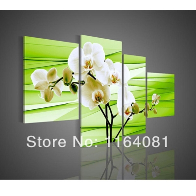 4 piece wall art no framed modern abstract home decoration flower green orchid oil painting on canvas knife bars acrylic artwork