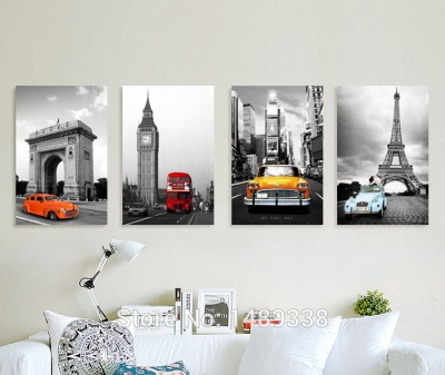 4 pieces black and white living room modern minimalist car painting decorative mural paintings picture print on canvas f/519