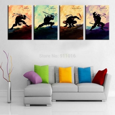 4p cartoon painting hand painted abstract wall paintings home decor oil painting on canvas pictures teenage mutant ninja turtles
