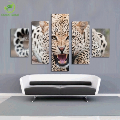 5 panel modern printed african leopards canvas painting picture home decaration animal landscape for living room no frame pr934