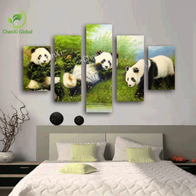 5 panel modern printed animal bearcat panda painting picture canvas wall art cuadros home decor for living room unframed pr1053