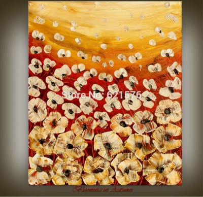 big hand-painted modern wall art picture living room home decor abstract brown white flowers palette oil painting on canvas art