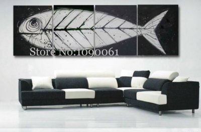 hand painted abstract fish painting 4 piece canvas art modern living room decoration pictures set with no frame