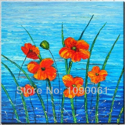 hand painted abstract oil painting canvas poppy flower picture art modern home decoration with no framed