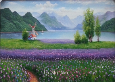 hand painted lavender landsacpe oil painting for living room painting on canvas wall top home decor sea of flowers scene picture