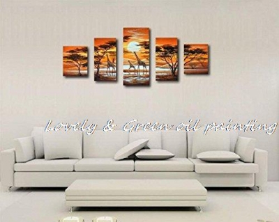 hand painted modern abstract landscape oil painting canvas african giraffes wall pictures for living room 5 pieces wall art