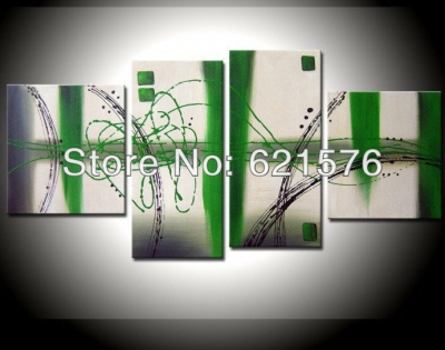 hand-painted modern hanging wall art picture home decor abstract vitality green group oil painting on canvas 4pcs/set framed