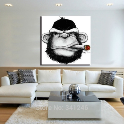 hand-painted modern home decor wall art picture for living room cartoon abstract cigar animals oil painting on canvas