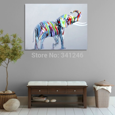 hand-painted modern wall art picture for living room home decor abstract colorful elephant cartoon animal oil painting on canvas