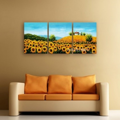hand painted picture of golden sunflower slope abstract landscape wall home decor painting canvas 3pcs oil painting picture oil