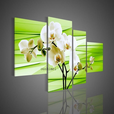 hand-painted wall art modern landscape green oil painting white flower pictures on canvas 4p canvas pictures for living room