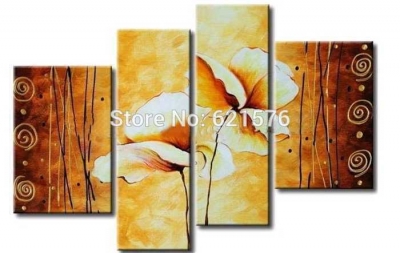 hand-painted wall art picture for living room home decor abstract brown yellow calla flower oil painting on canvas art framed