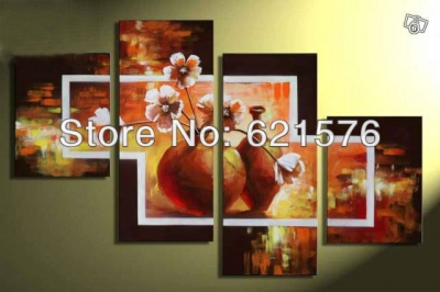 hand painted wall art picture living room home decor abstract flower group oil painting on canvas stean flower 4pcs/set framed